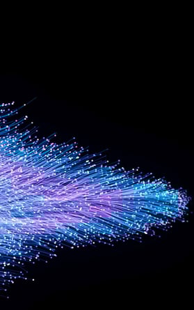 An array of blue and purple data strands