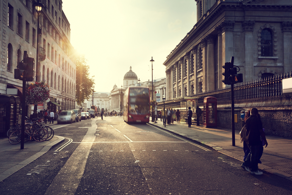 sunset near Trafalgar square, London, UK